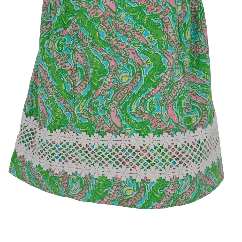 Lilly Pulitzer Jordan Strapless Dress 2 Chomp Chomp Green Pink Lace Trim - Picture 13 of 14